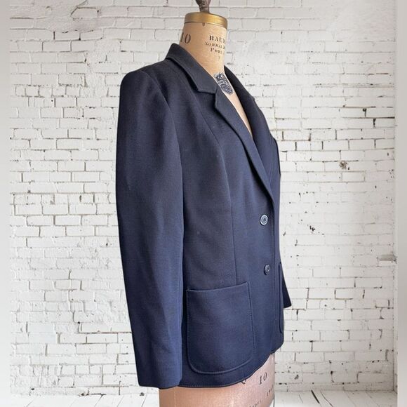 Vintage 80s Classic Fine Knit Pure New Wool Black Blazer EU Size 42 or US Large - Picture 4 of 12